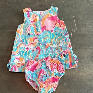 Lilly Pulitzer Kids Dress - Pink and Blue Flamingo Print